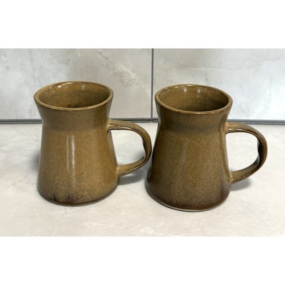 2 Vintage 1950s Bennington Potters VT David Gil #1300 Brown Tan 3.75" Mugs - Picture 8 of 8